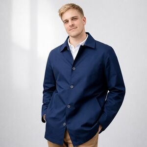 Line Of Trade‎ Mayfair Trench Coat Men's Sz L Blue Rain Jacket Classic Bespoke